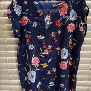 Express Floral Print Navy Top